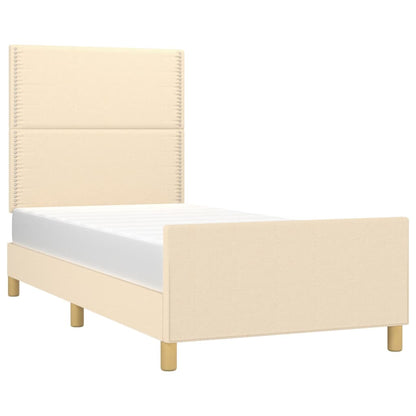 Estructura De Cama Con Cabecero De Tela Color Crema 90x190 Cm / Vetonek_1