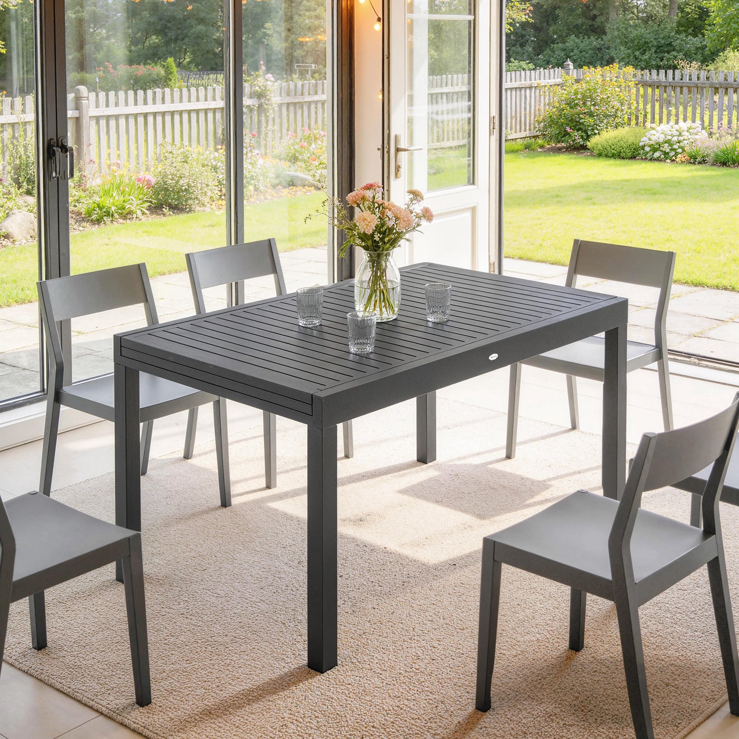 Outsunny Mesa De Jardín Exterior Extensible 135/270x90 Cm De Aluminio Gris_3