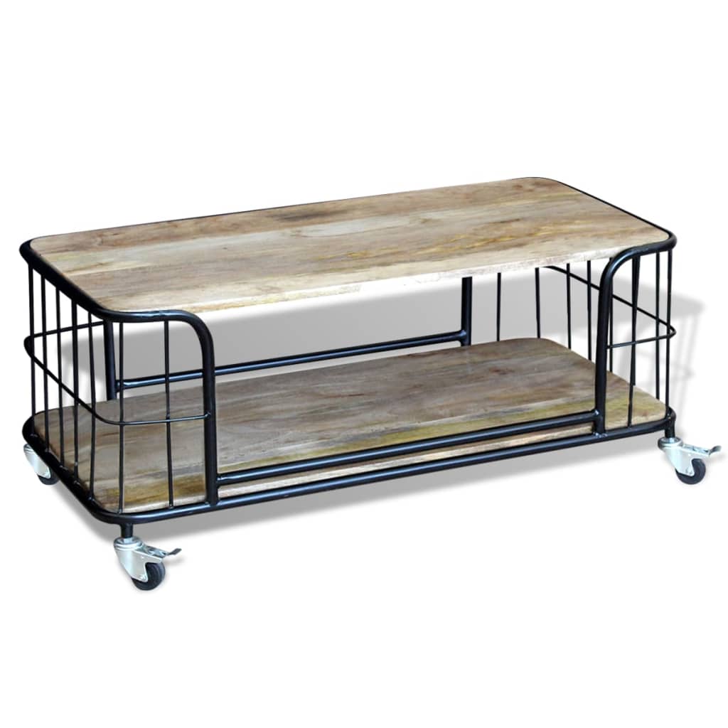Mesa De Centro De Madera Maciza De Mango 100x50x35 Cm_1