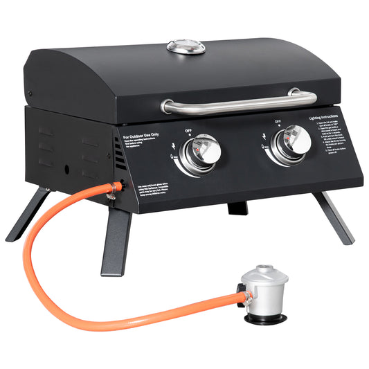 Outsunny Barbacoa De Mesa A Gas Plegable Con 2 Quemadores Tapa Y Parrillas Bbq_0