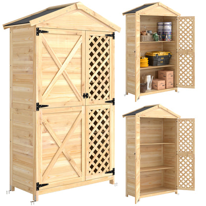 Armario De Exterior De Madera Con Techo De Asfalto 2 Puertas Ventiladas Estantes_0