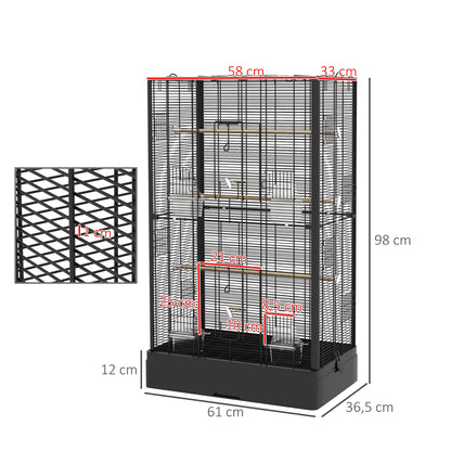 Pawhut Jaula Para Pájaros 61x36,5x98 Cm Con Puertas Perchas Bandeja Negro_2