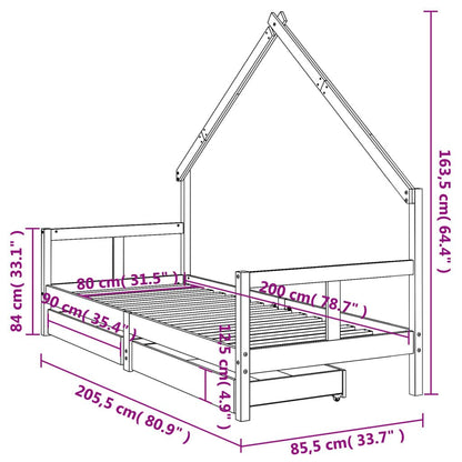Vidaxl Estructura Cama Niños Con Cajones Madera Pino Blanco 80x200 Cm_2
