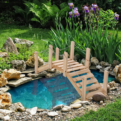 Outsunny Puente De Jardín De Madera Con Pasamanos 100x32x48 Cm Madera Natural_1