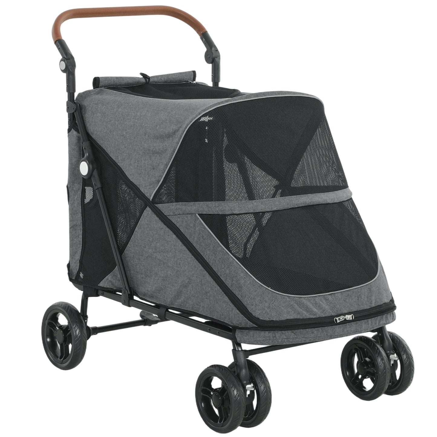 Pawhut Carrito Para Perros Plegable Con Un Botón Hasta 30 Kg Con Suspensión Gris_0