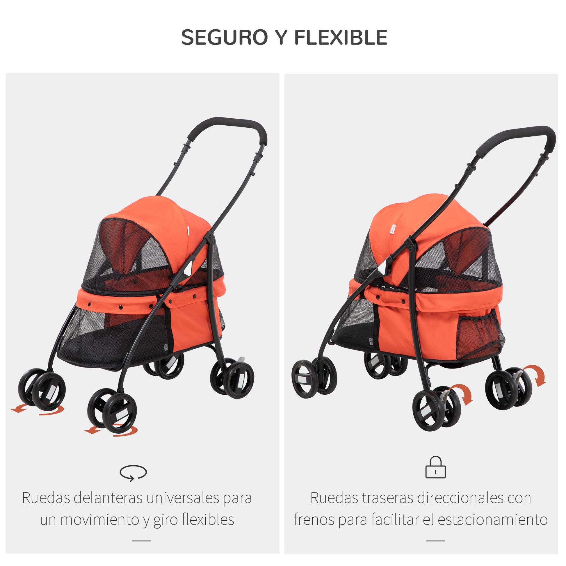 Pawhut Carrito Para Perros Plegable Con Ventanas De Malla Cojín Lavable Rojo_4