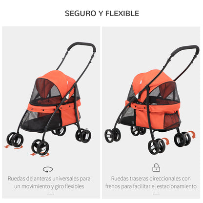 Pawhut Carrito Para Perros Plegable Con Ventanas De Malla Cojín Lavable Rojo_4