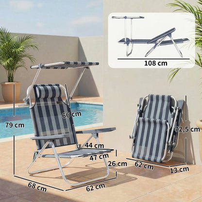 Outsunny Pack De 2 Sillas De Playa Plegables Respaldo Reclinable Azul Y Blanco_2