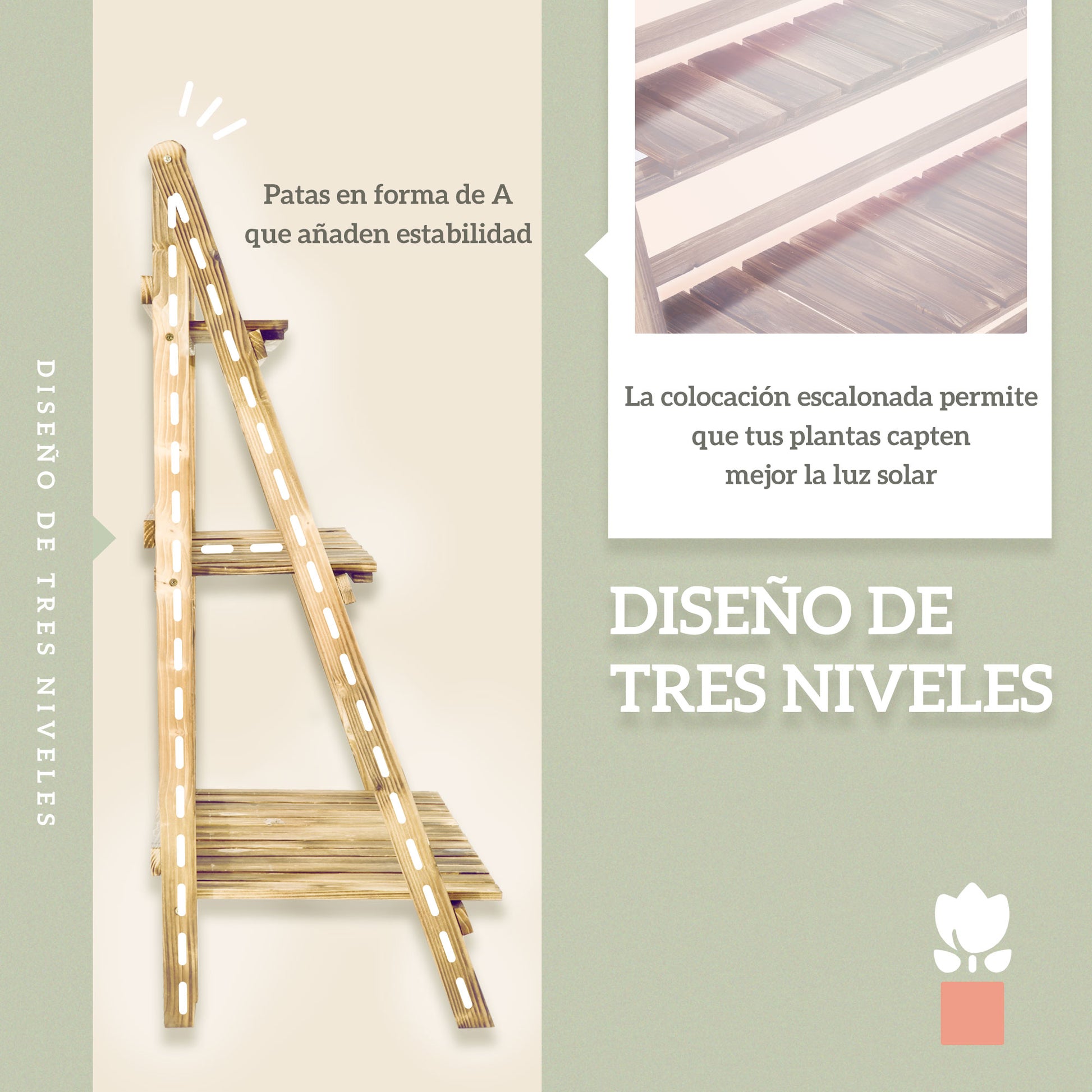 Outsunny Soporte Para Plantas De Madera De 3 Niveles_4