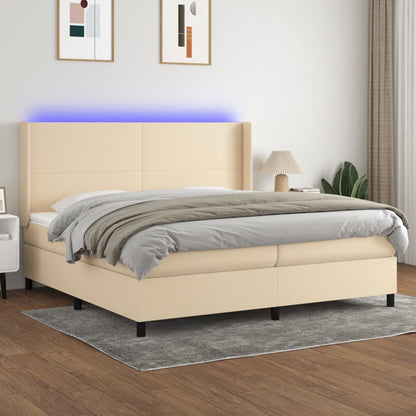 Cama Box Spring Colchón Y Luces Led Tela Crema 200x200 Cm / Vetonek_1