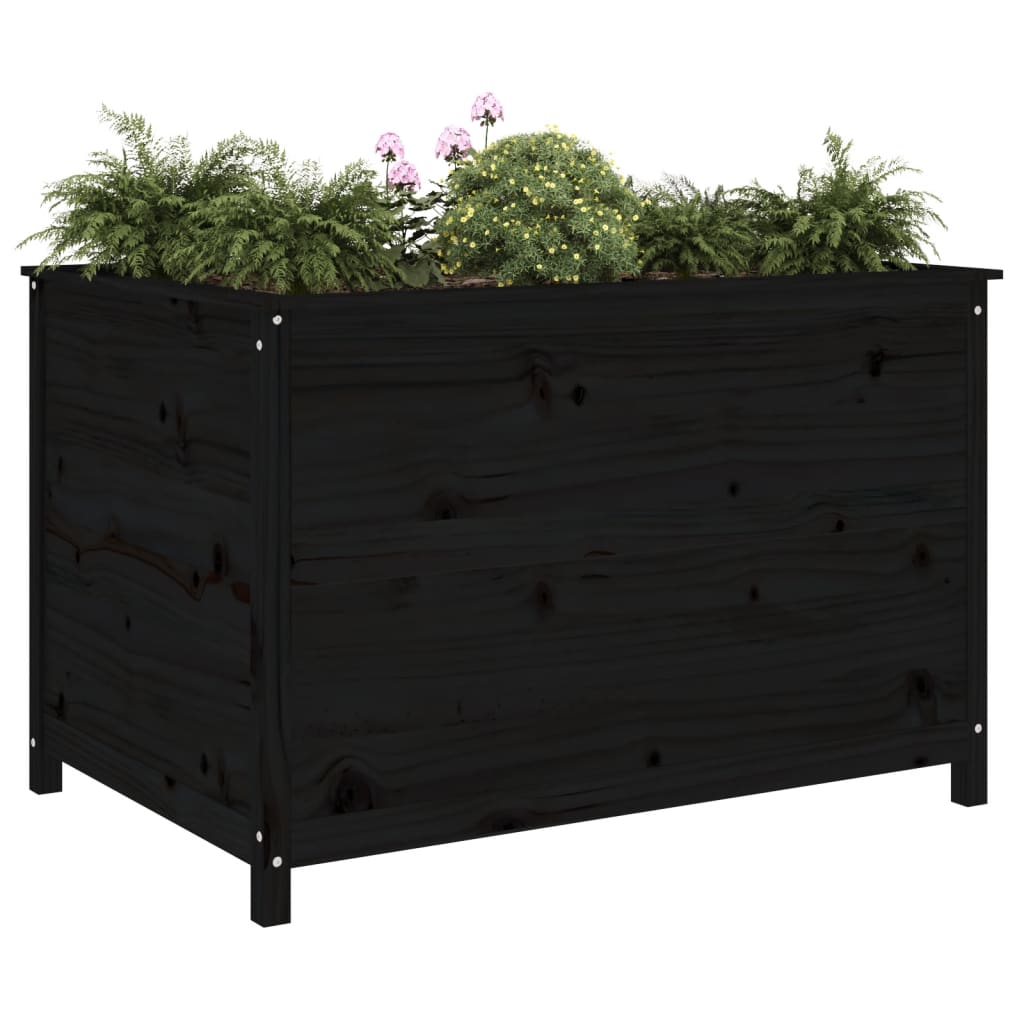 Arriate Elevado De Jardín Madera De Pino Negro 119,5x82,5x78 Cm_2