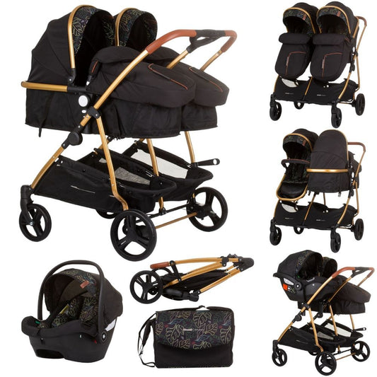 Carrito De Bebé Gemelar Dúo Smart Con 1 Grupo 0+ Obsidian Leaves_0