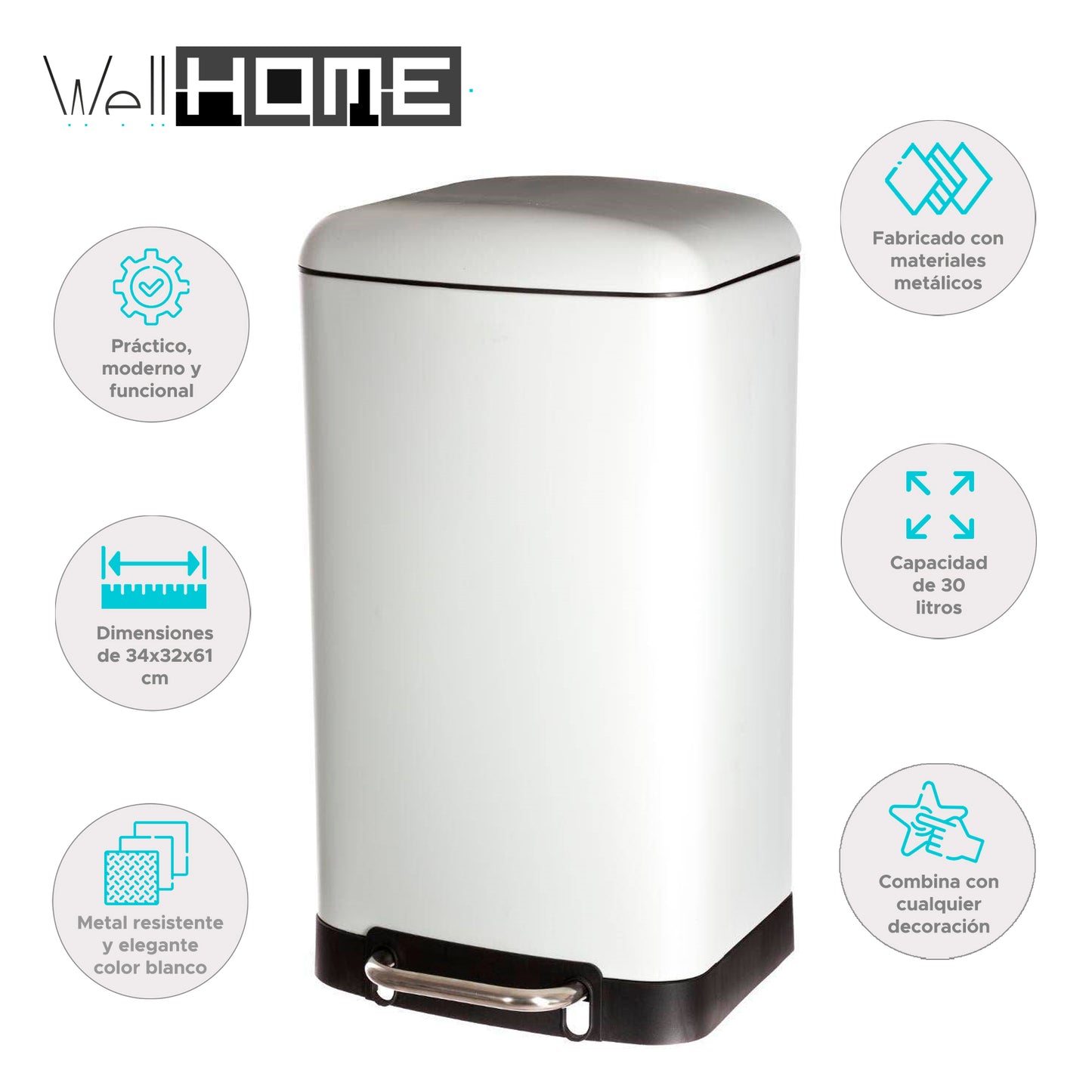Wellhome Cubo Ariane Metal Blanco 30l