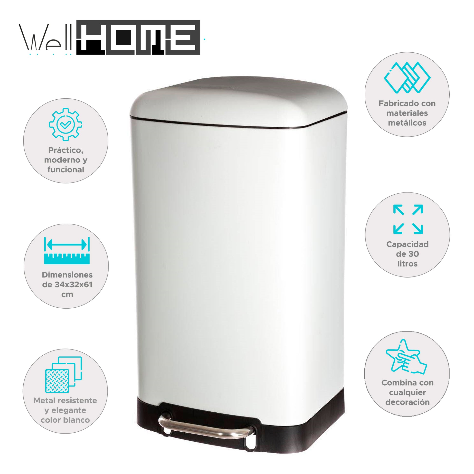 Wellhome Cubo Ariane Metal Blanco 30l