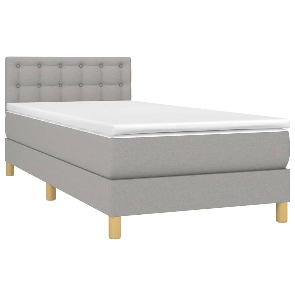 Cama Box Spring Con Colchón Tela Y Led Gris Claro 100x200 Cm / Vetonek_1