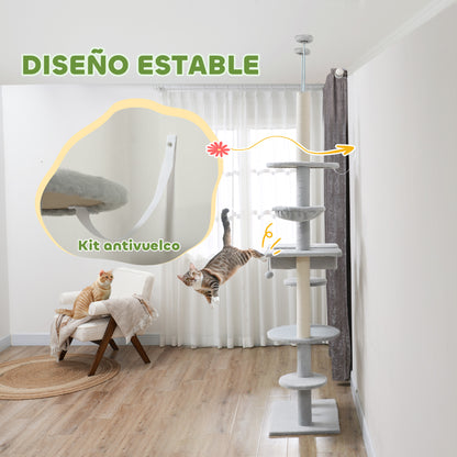 Pawhut Árbol Para Gatos De Suelo A Techo Con Altura Ajustable 225-255 Cm Gris_4