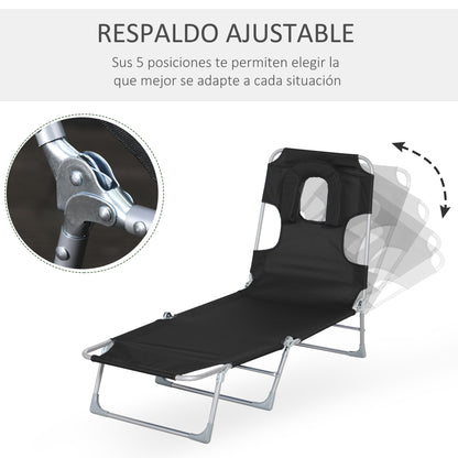 Outsunny Tumbona Reclinable Y Plegable De Jardín Con Respaldo Ajustable Negro_4