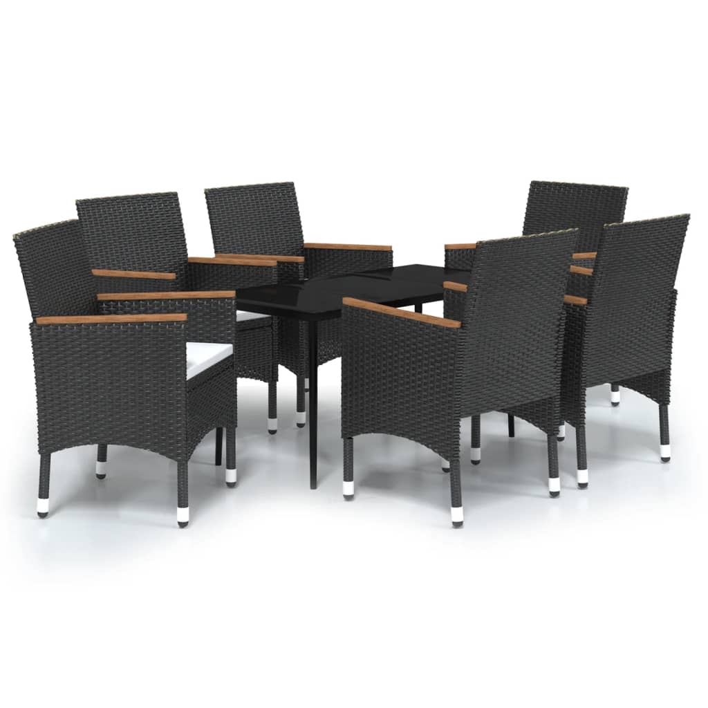 Juego De Comedor De Jardín 7 Piezas Con Cojines Negro / Vetonek_5