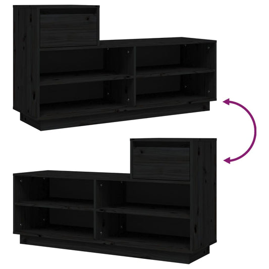 Mueble Zapatero De Madera Maciza De Pino Negro 110x34x61 Cm / Vetonek_0
