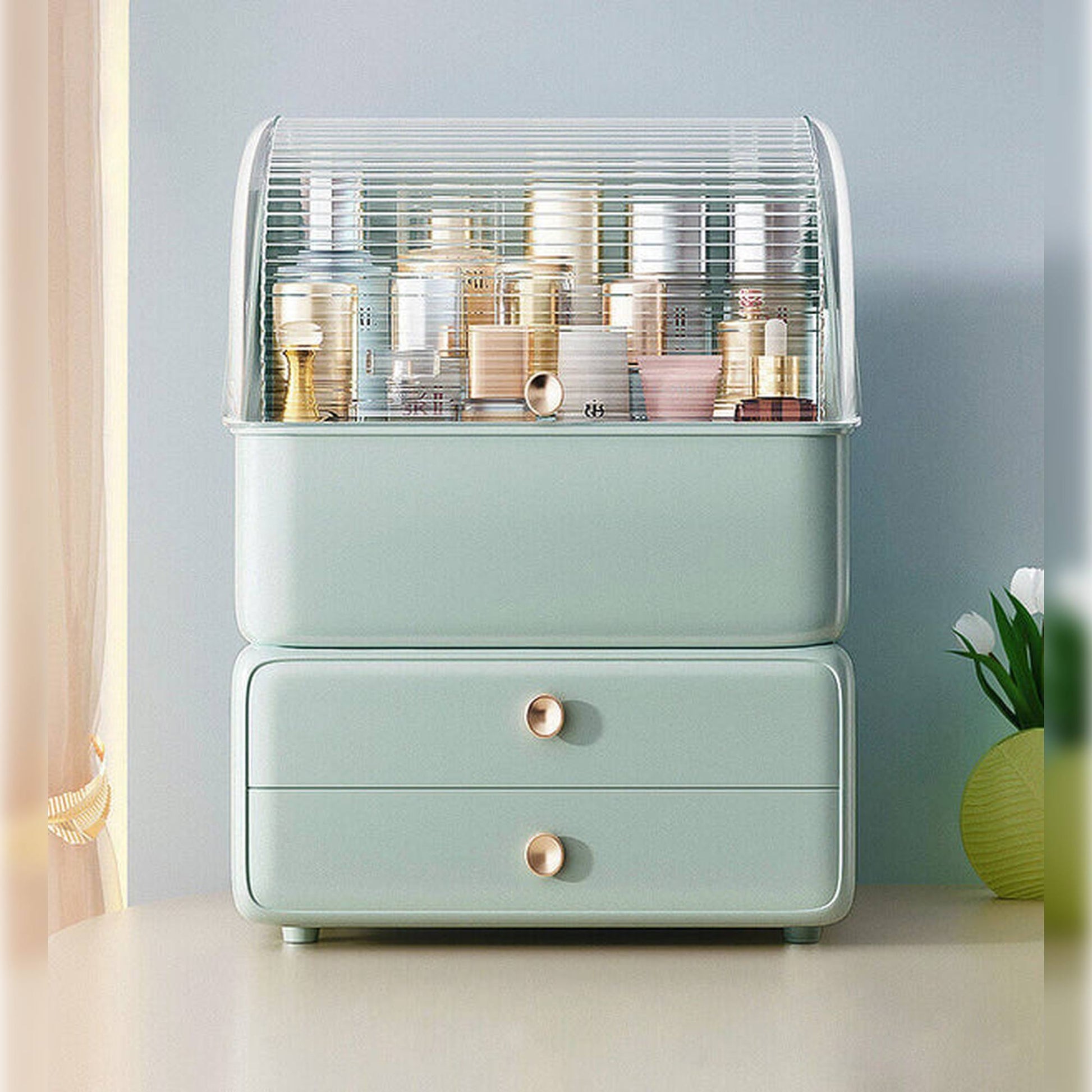 Joybos - Caja Para Organización Y Almacenaje De Cosmeticos 2en1 Verde