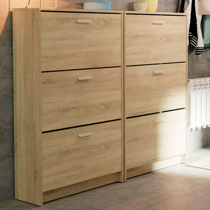 Zapatero Entrada Recibidor, Mueble Auxiliar Estrecho Zapatos, 3 Puertas, Madera 119,5x74x25 Cm, Briebe, Nova, Madera