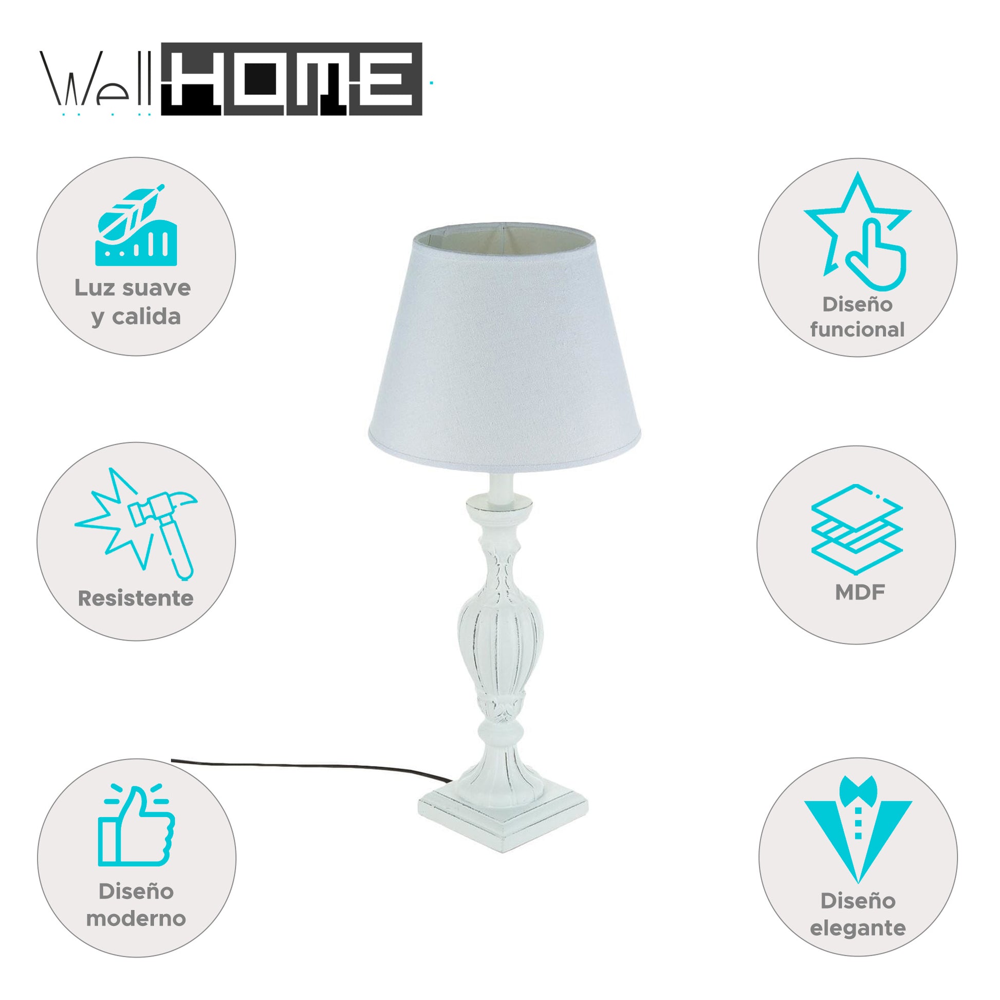 Well Home - Lámpara Droit Mdf Et Lino renzo Blanco_1