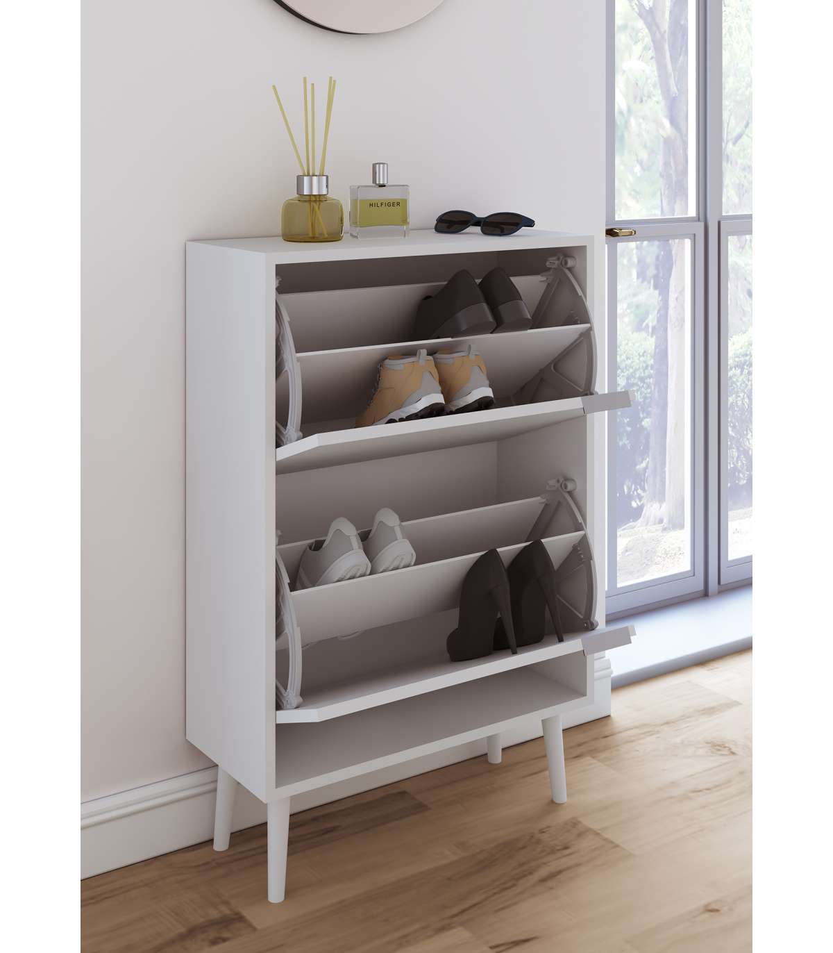 Zapatero 2 Trampones Modelo 527 Acabado Blanco, 92x60x25 (alto X Ancho X Fondo)_2