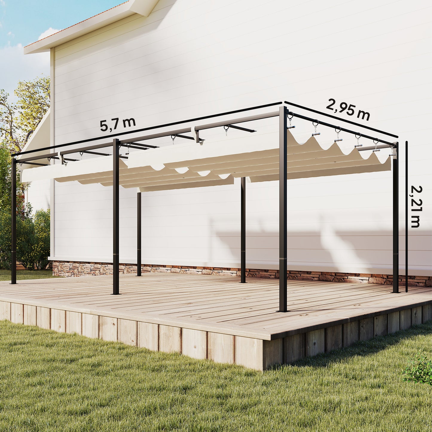 Outsunny Pérgola De Jardín 6x3 M Con Techo Retráctil Upf50+ Drenaje Crema_2