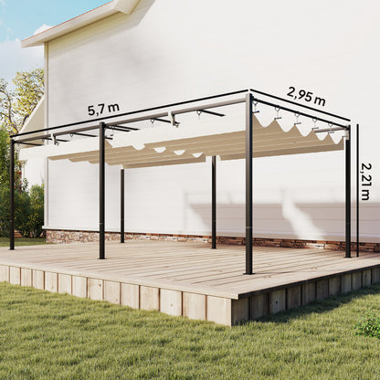 Outsunny Pérgola De Jardín 6x3 M Con Techo Retráctil Upf50+ Drenaje Crema_2