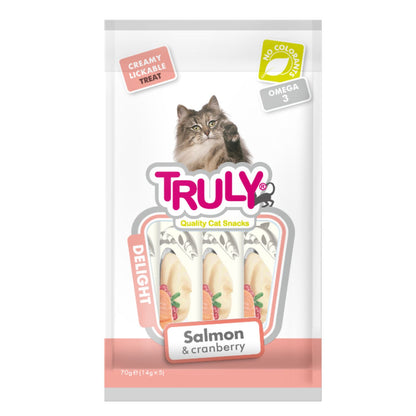 Stick De Crema Para Gato De Salmon Y Arandano Truly 12 Bolsas X 70 Gr (12 X 5 Sticks)