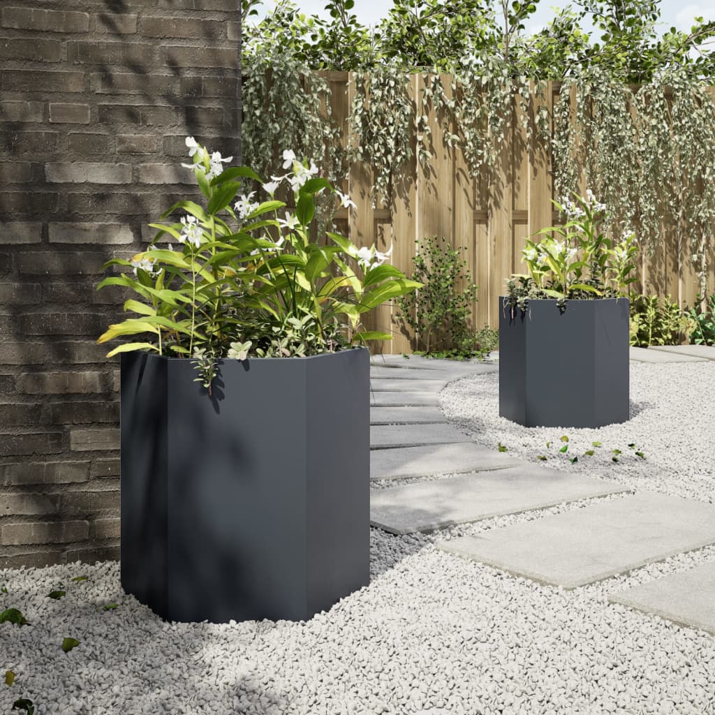 Jardineras Hexagonales 2 Uds Acero Antracita 46x40x45 Cm_3