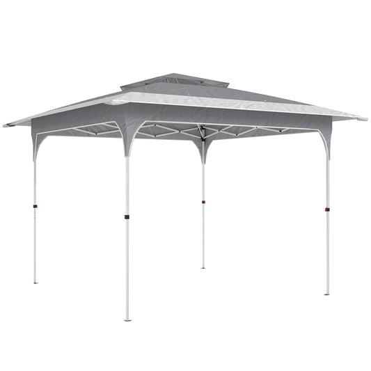 Outsunny Carpa Plegable 3,5x3,5 M Con Doble Techo Altura Ajustable Upf50+ Gris_0