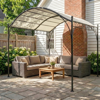 Outsunny Pérgola De Jardín 3x3 M Con Techo Arqueado Y Dosel Uv30+ Blanco Crema_3