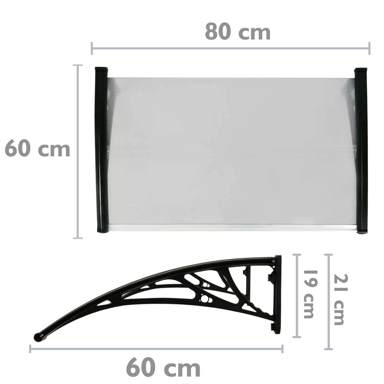 Tejadillo De Protección 80x60 Cm Gris Oscuro. Marquesina Para Puertas Y Ventanas Con Soporte Negro_1