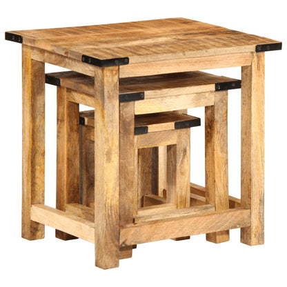 Mesas Apilables 3 Piezas Madera Maciza De Mango Rugosa_4