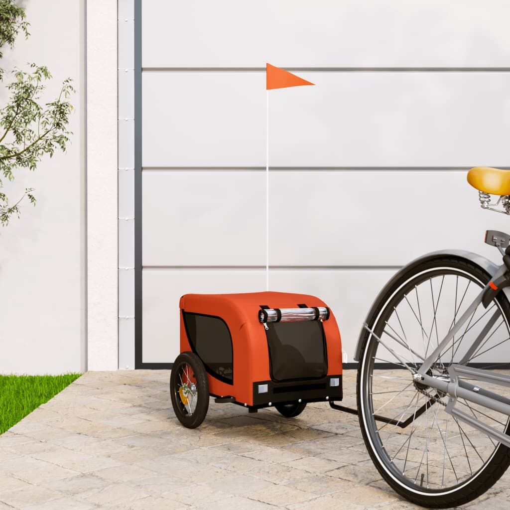 Vidaxl Remolque De Bicicleta Mascotas Hierro Tela Oxford Naranja Negro_1