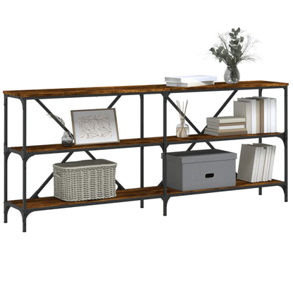 Mesa Consola Hierro Madera Ingeniería Roble Ahumado 180x30x75cm_1