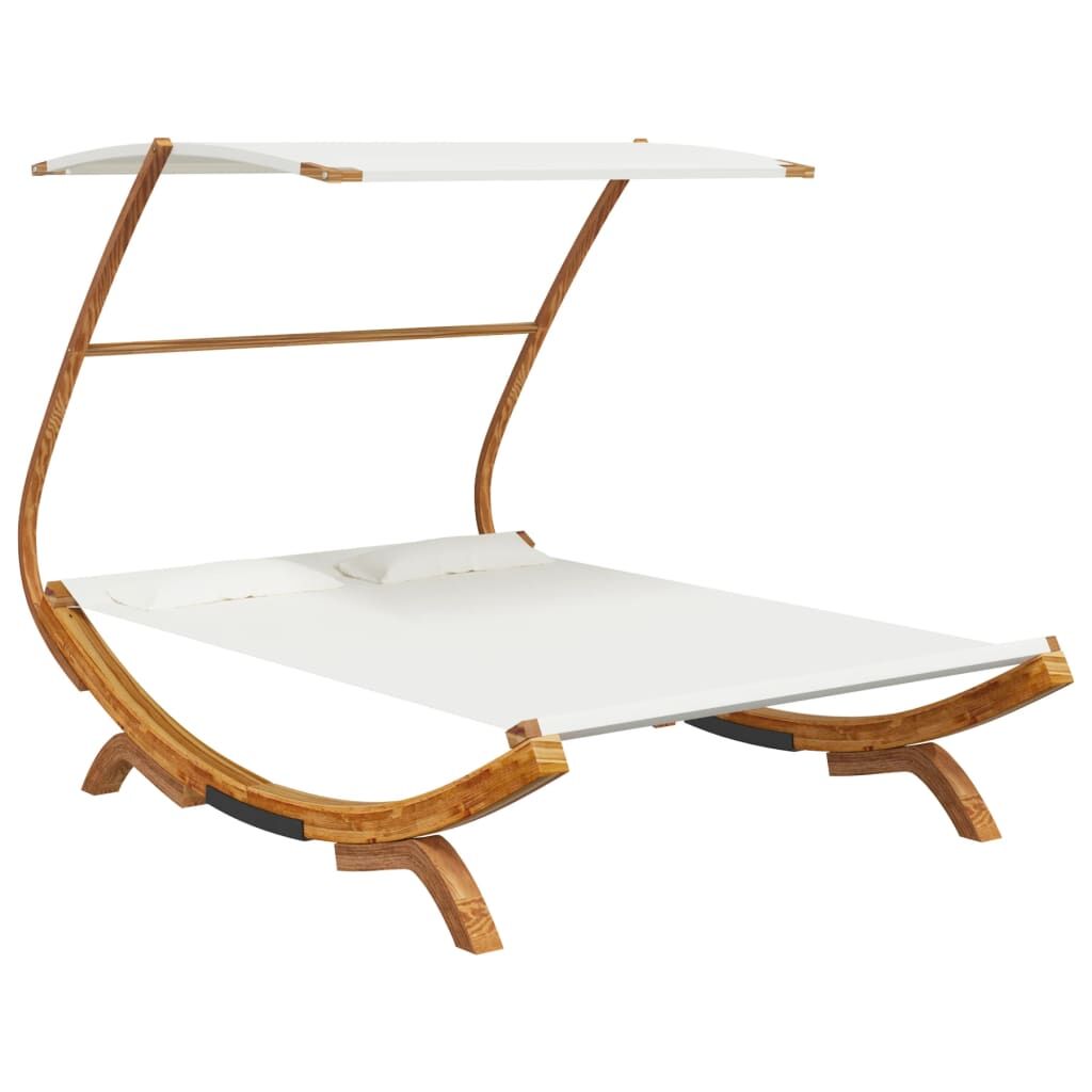 Vidaxl Tumbona Con Dosel Madera Maciza Curvada Crema 165x203x138 Cm_0