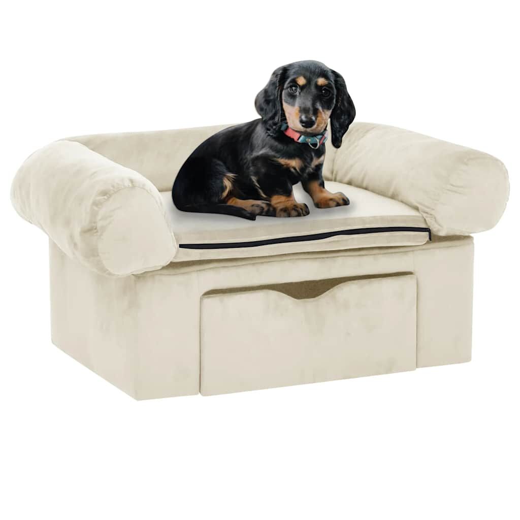 Vidaxl Sofá Para Perros Con Cajón Felpa Crema 75x50x38 Cm_1