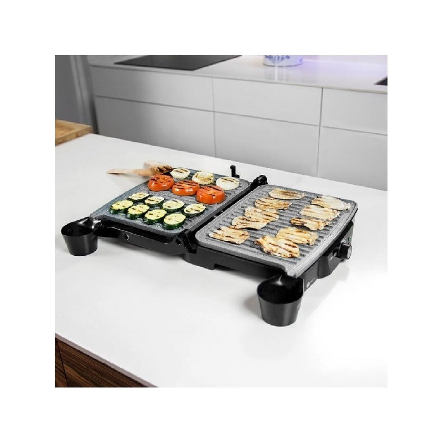Parrilla Eléctrica Rock'ngrill 2000. 2000 W, Revestimiento Antiadherente Rockstone, Apertura 180º, Adaptable En Altura, Superficie De Cocinado 30 X_3