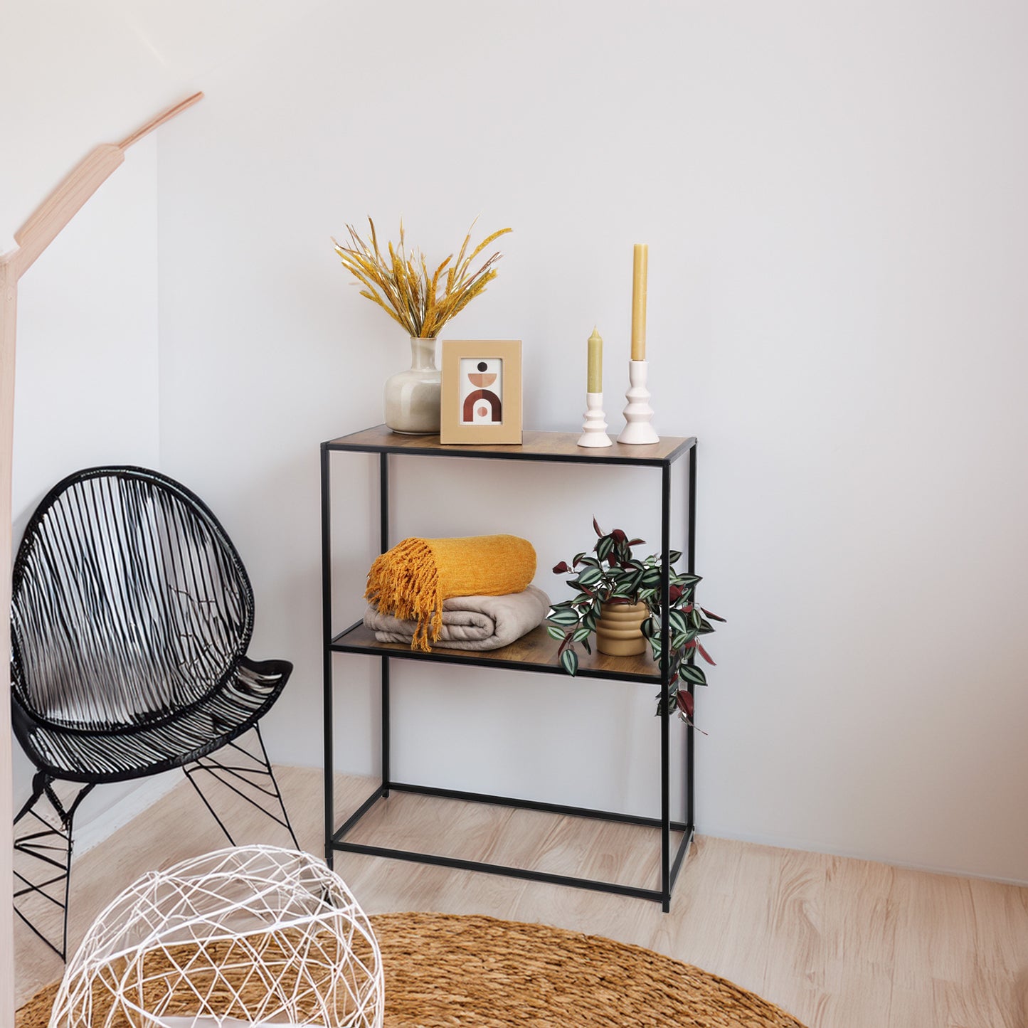 Well Home Mesa Auxiliar De Hierro Con Estantes De Mdf 70x31x85cm_2