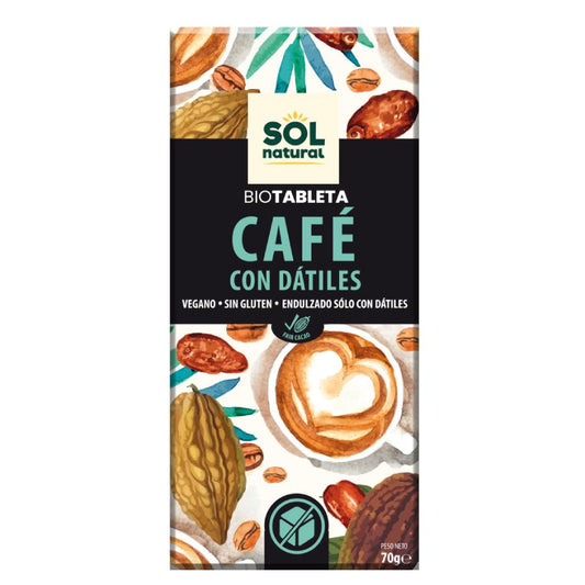 Tableta de Chocolate Vegano de Café con Dátiles Bio Sol Natural 70 gr
