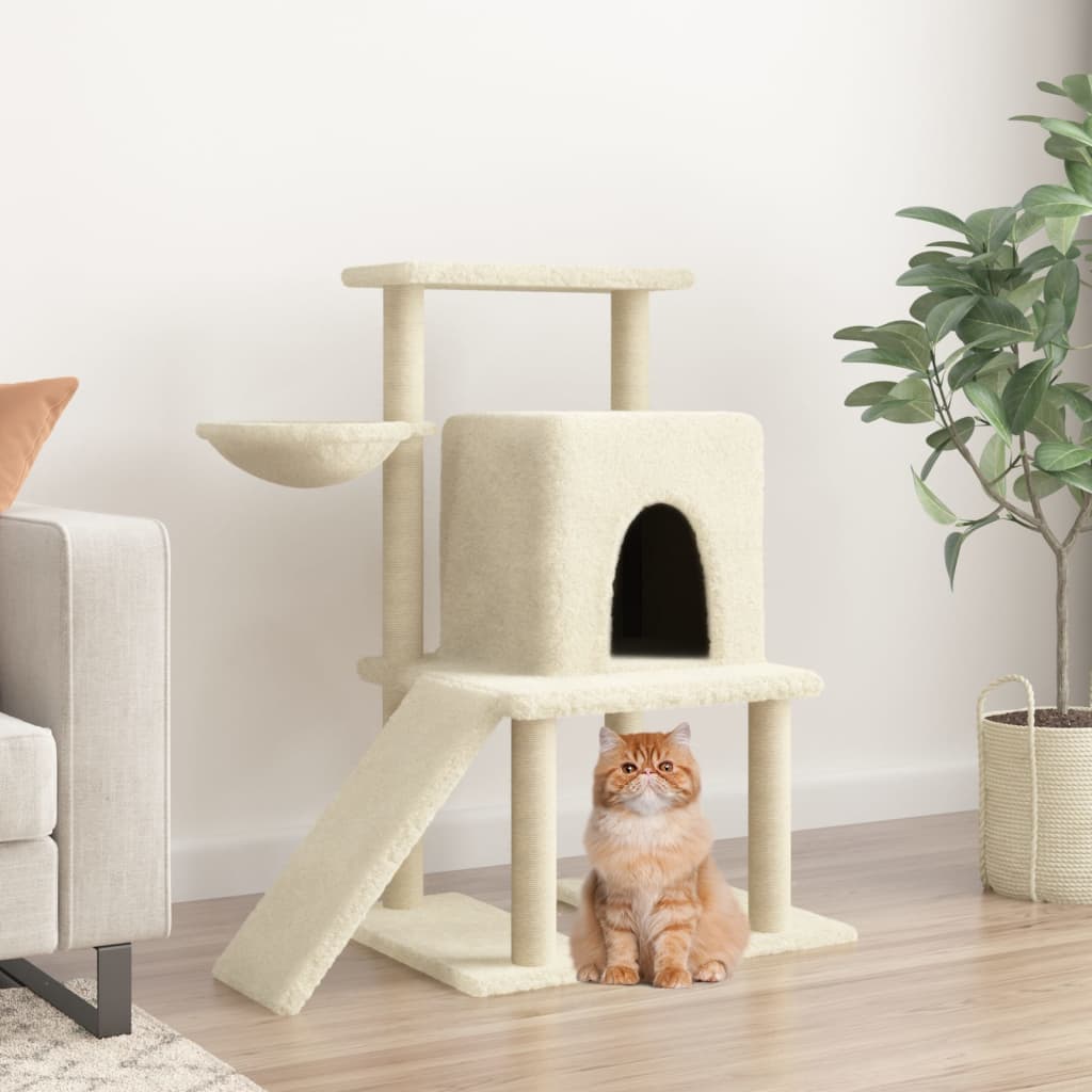 Rascador Para Gatos Con Postes De Sisal Color Crema 96,5 Cm_1