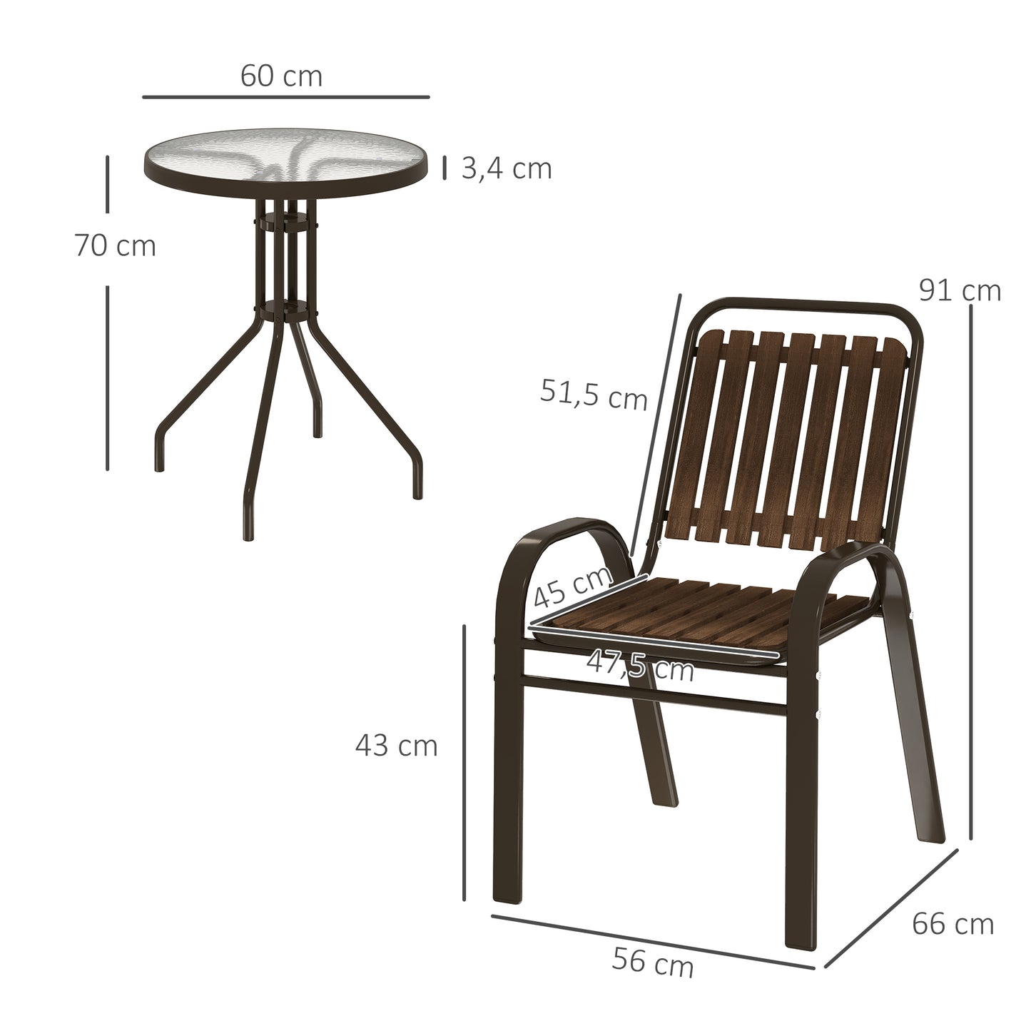 Outsunny Conjunto Jardín Exterior De 3 Piezas Con 2 Sillas Apilables Y Mesa_2