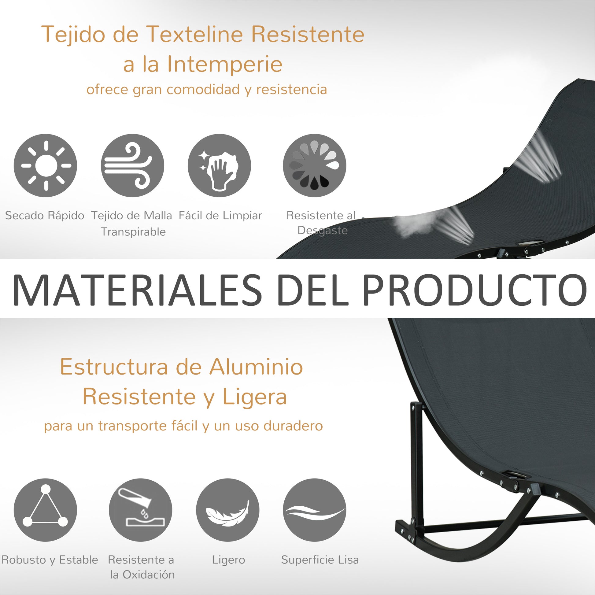 Outsunny Sombrilla Y 2 Tumbonas 4,55x2,65x2,38 M 165x61x63 Cm Beige Y Negro_5