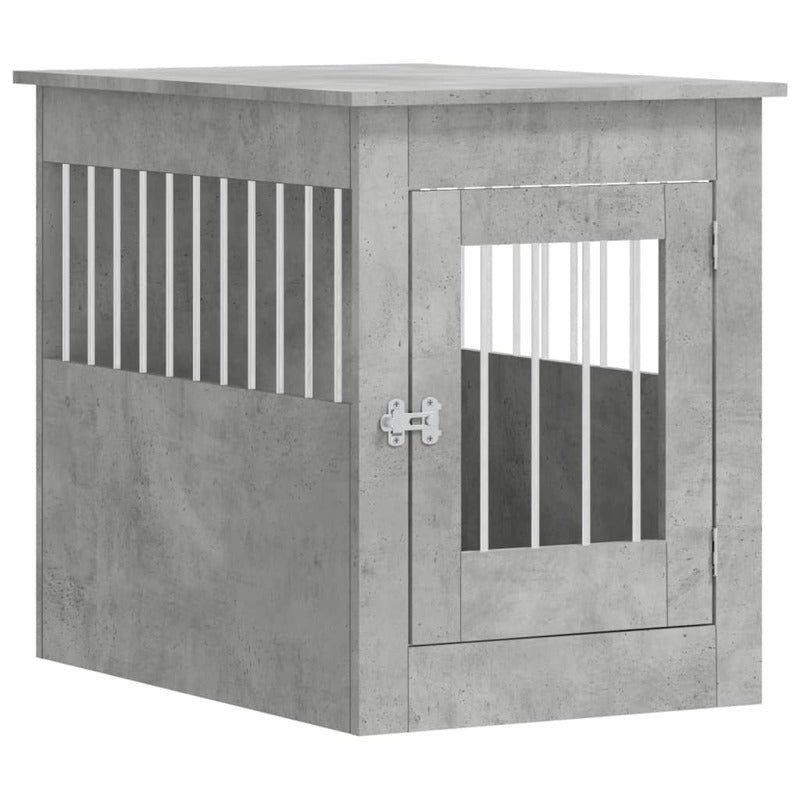 Jaula Para Perros En Mueble Estilo Hormigón Gris 55x80x68 Cm Fabricada En Material De Madera_0