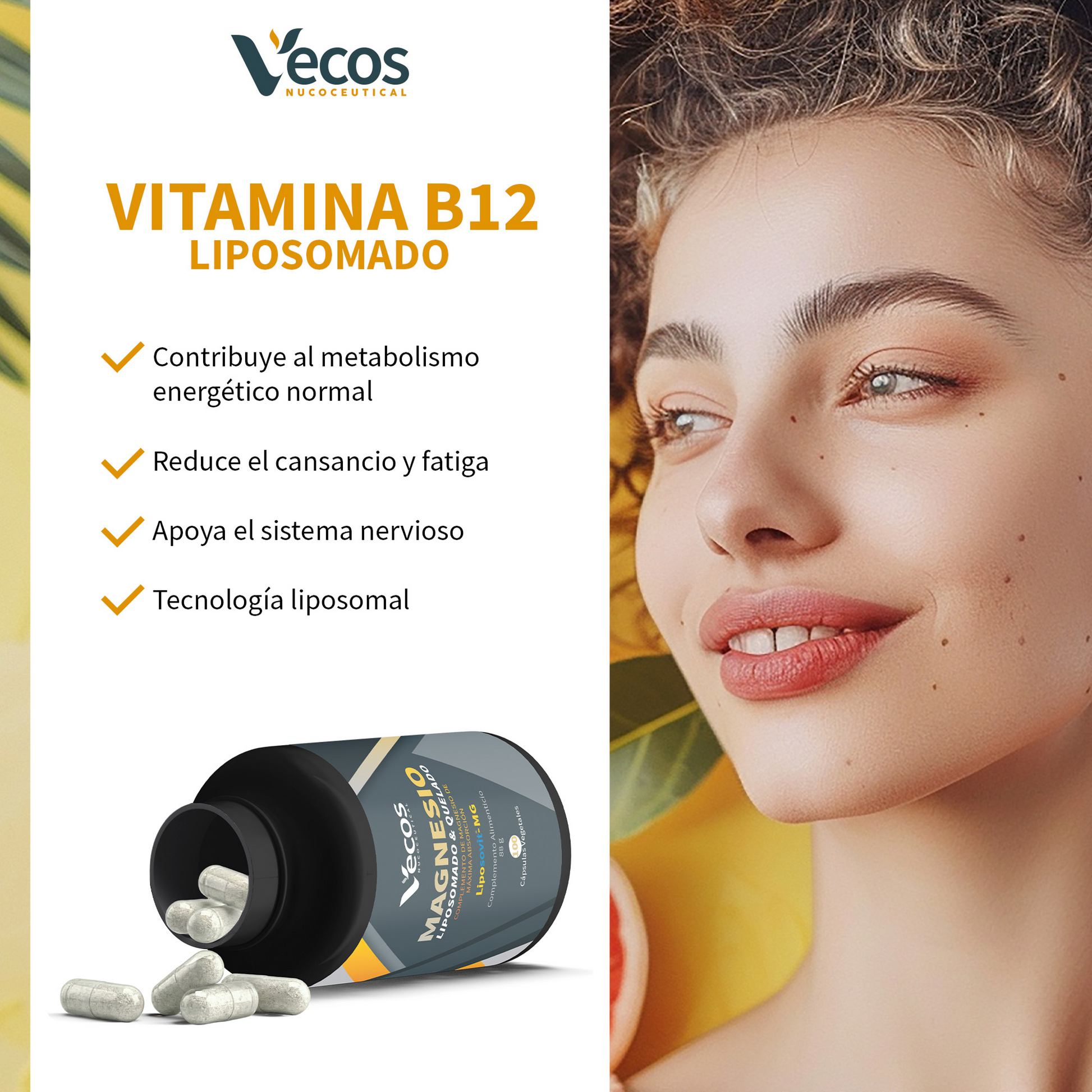 Vitamina B12 1000 Μg Liposomal Vecos 90 Cápsulas | Energía Y Reducción Del Cansancio | Metilcobalamina Pura_3
