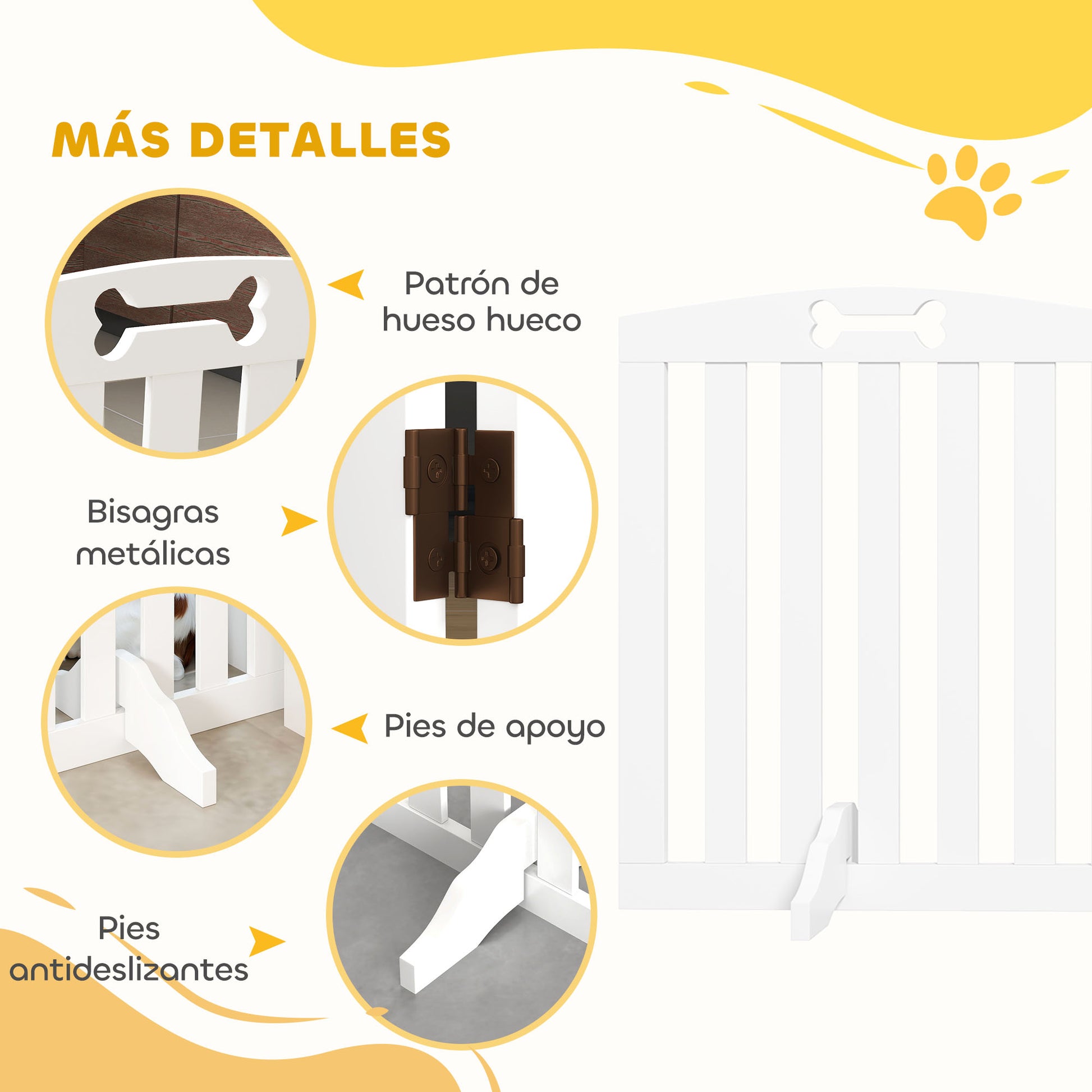 Pawhut Barrera De Seguridad Para Perros Plegable Con Pies Extraíbles Blanco_5