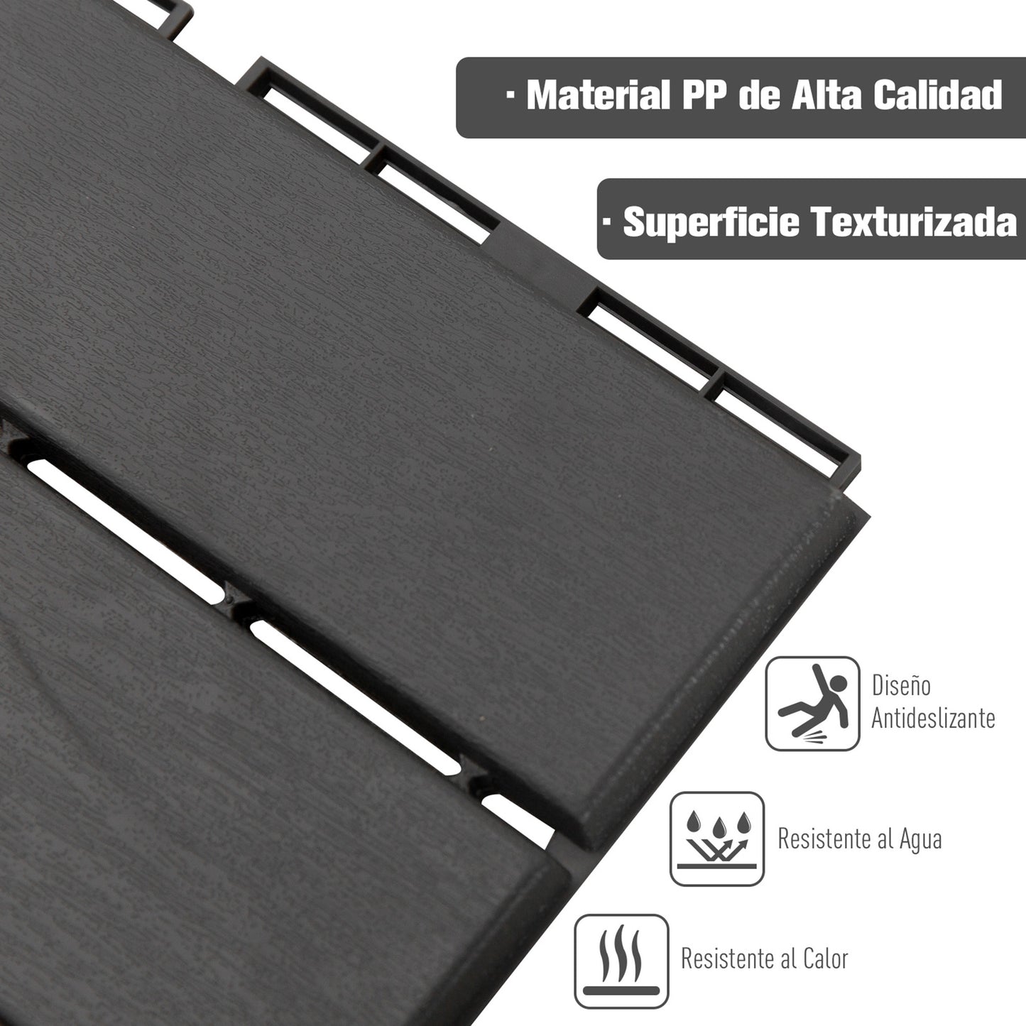 Outsunny Baldosas Cuadradas Para Suelos Antideslizantes Exteriores Interiores Paquete De 9 Piezas 0.81 M² 30x30 Cm Negro_3