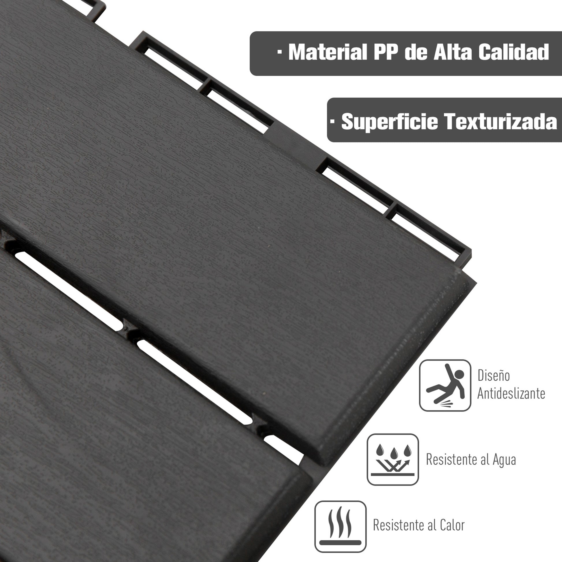 Outsunny Baldosas Cuadradas Para Suelos Antideslizantes Exteriores Interiores Paquete De 9 Piezas 0.81 M² 30x30 Cm Negro_3